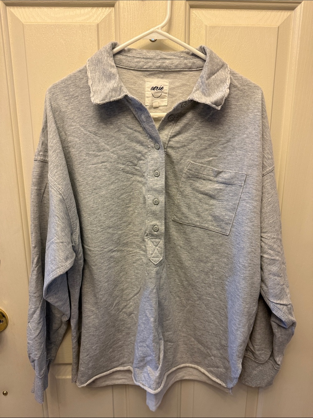 aerie Light Gray Long Sleeve Polo Shirt